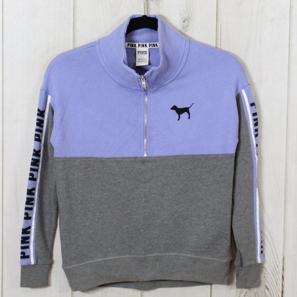 Victoria Secret's Pink High Neck Half Zip Purple Gray Pullover Sweatshirt Size S - Picture 3 of 12